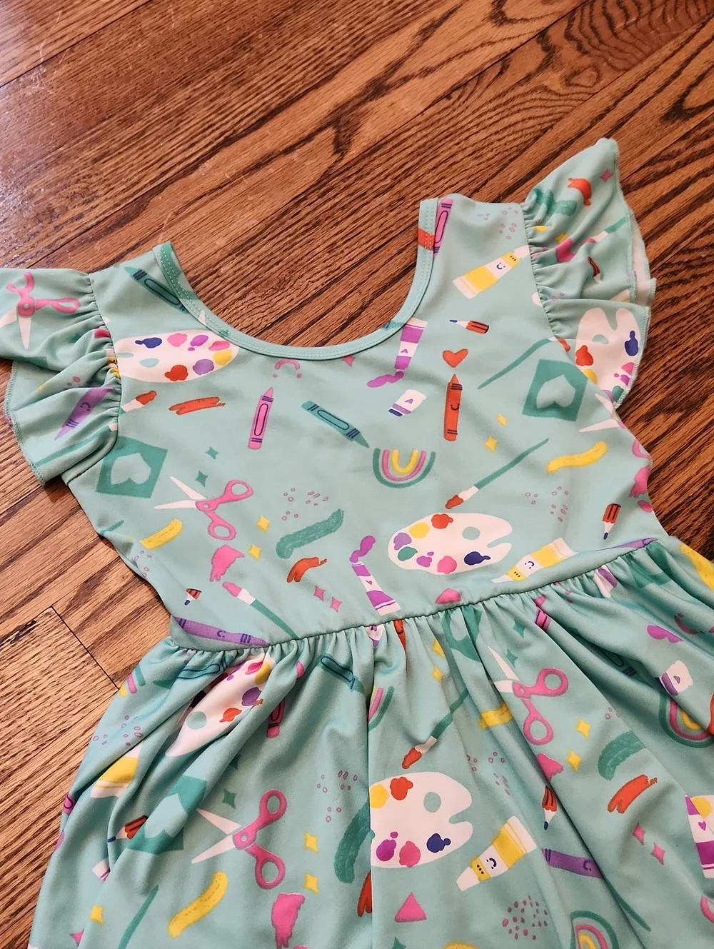 Dot Dot Smile Art Print Flutter Sleeve Dress Size 7